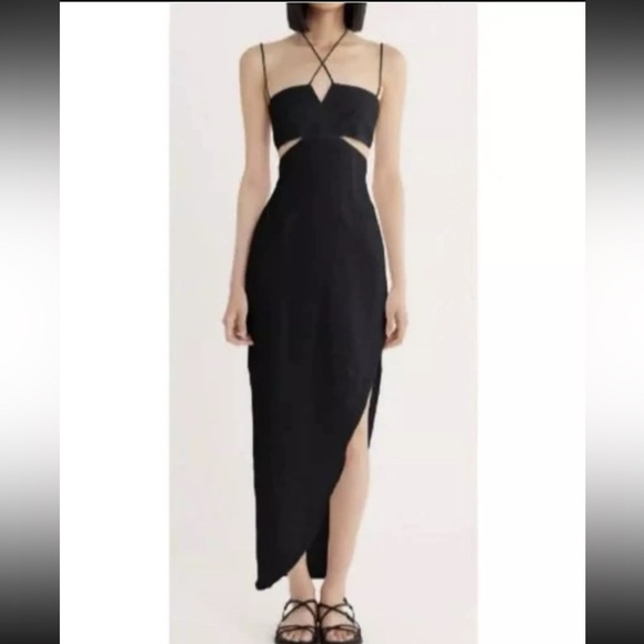 Revolve Rumer Reverie Freya Black 100% Linen Maxi Dress Large L Coastal Lightwei - Picture 1 of 15